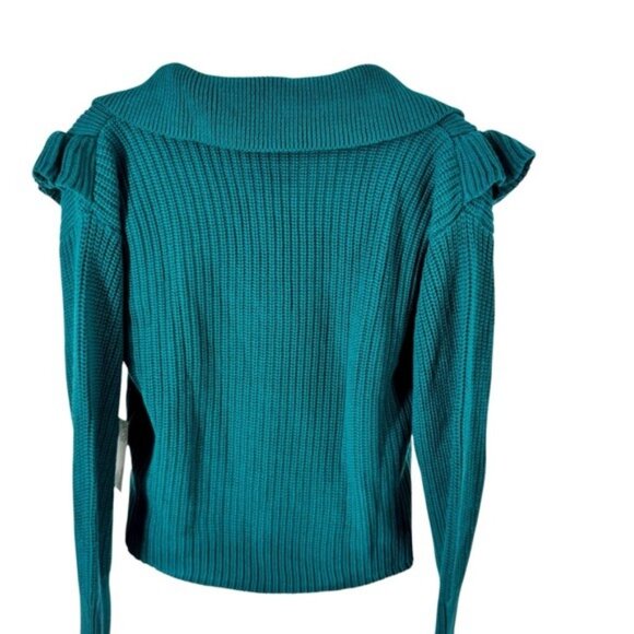 Tuckernuck NEW Hyacinth House Teal Ruffle Casey Collared V-Neck Sweater Size M - Picture 6 of 8